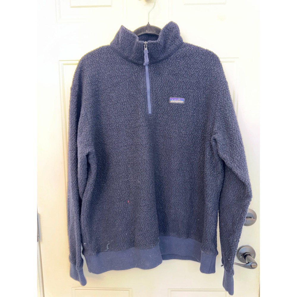 Patagonia Worn Wear Recycled Wool Blend Quarter Zip Pullover Navy Blue XL 26940
